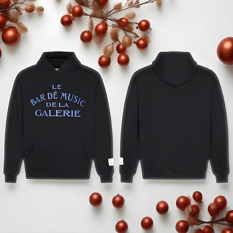 Gallery Dept Black Cotton Hoodie Unisex Streetwear Casual