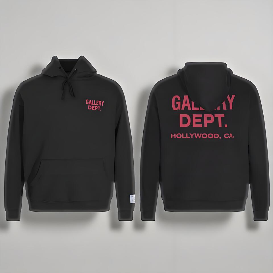 Gallery Dept Black Cotton Hoodie Unisex Streetwear Essential