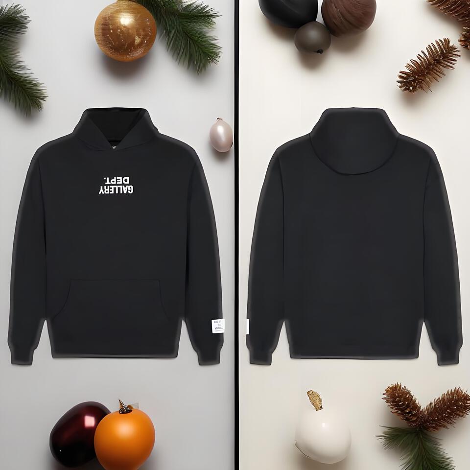 Gallery Dept Black Cotton Hoodie Unisex Streetwear Pullover