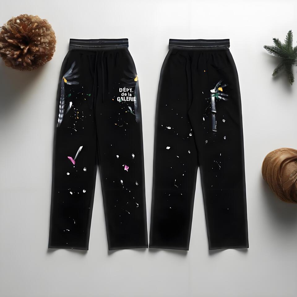 Gallery Dept Black Graffiti Cotton Pants Unisex Streetwear