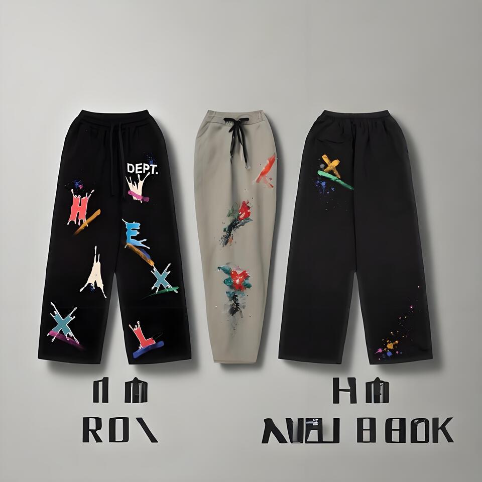 Gallery Dept Black Graffiti Drawstring Cotton Pants