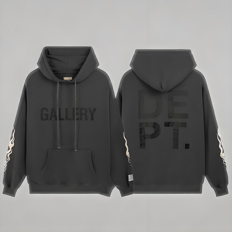 Gallery Dept Black Hoodie Unisex Streetwear Flame Graphic