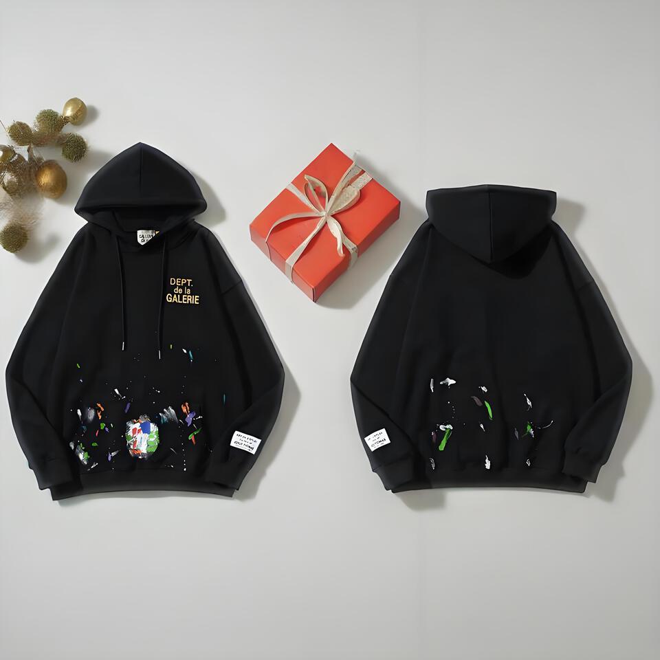 Gallery Dept Black Hoodie With Graffiti Print