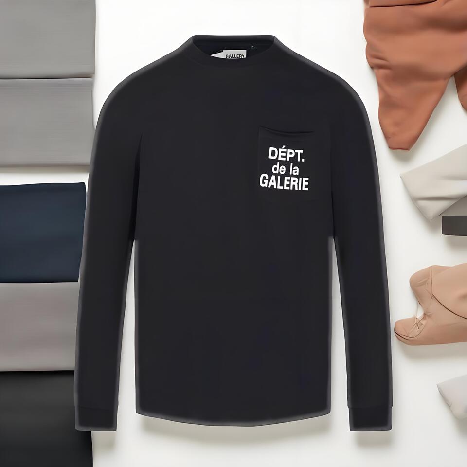 Gallery Dept Black Long Sleeve Cotton Tee Street Style Patch Pocket