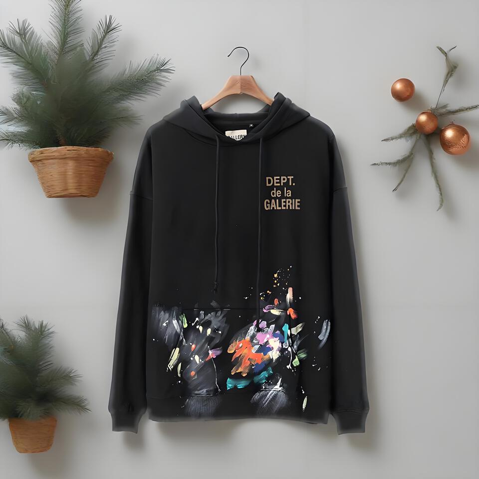 Gallery Dept Black Splatter Hoodie Unisex Oversized Streetwear Sweatshirt