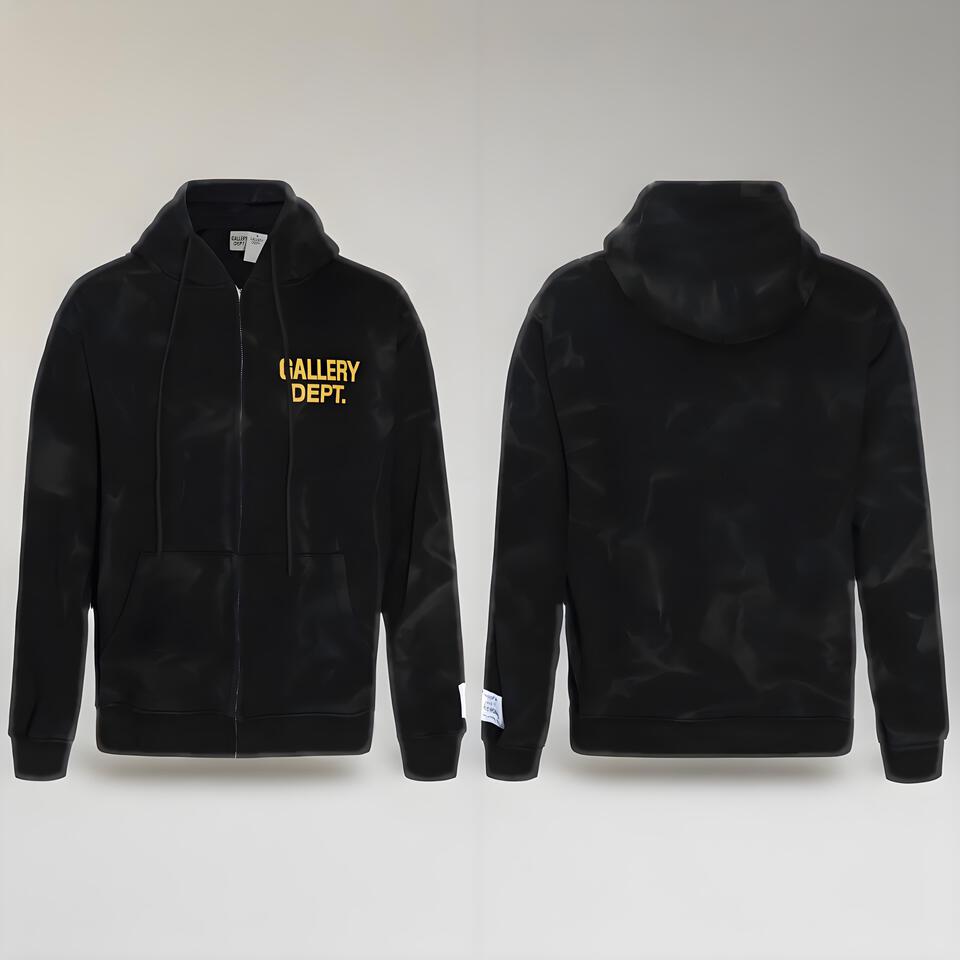 Gallery Dept Black Tie-Dye Cotton Hoodie Unisex Streetwear