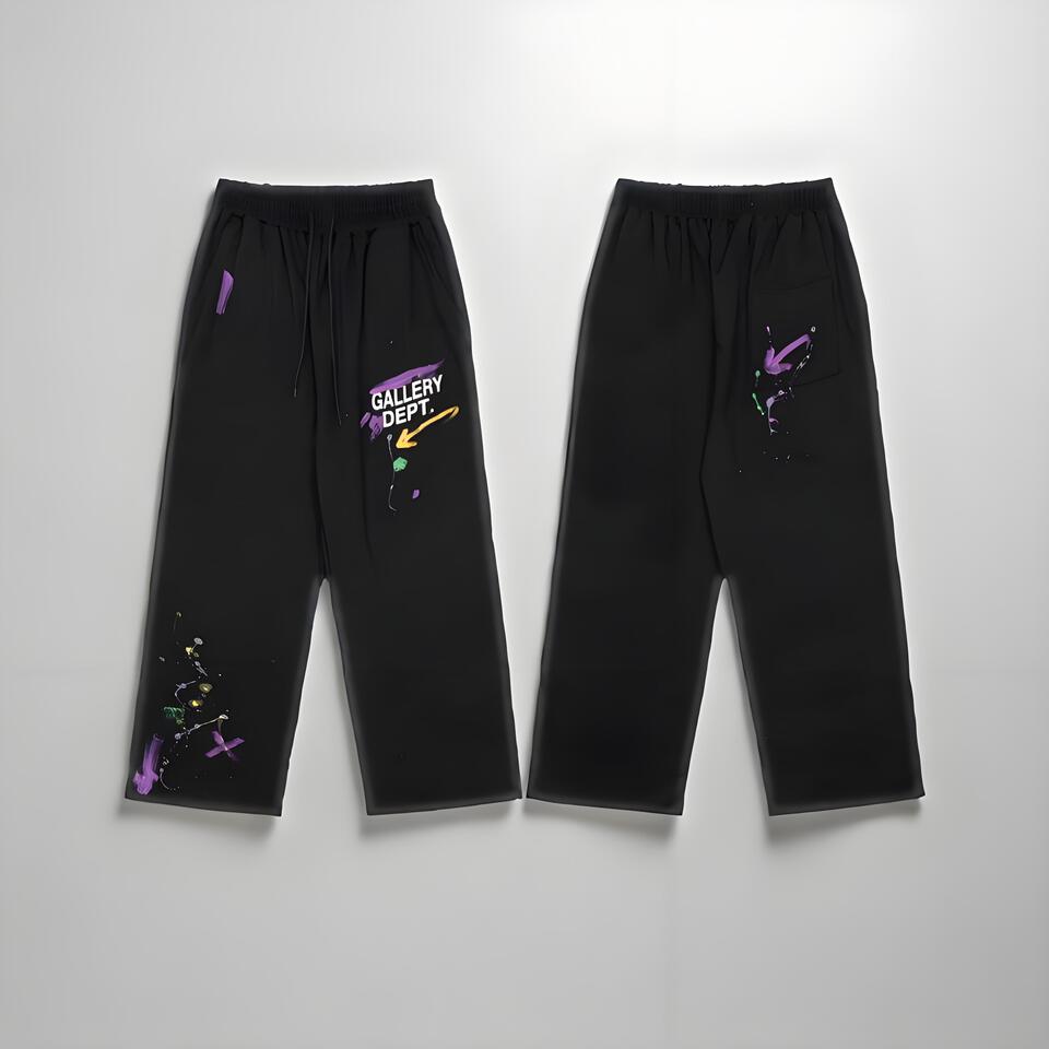 Gallery Dept Black Wide-Leg Pants Unisex Graffiti Streetwear
