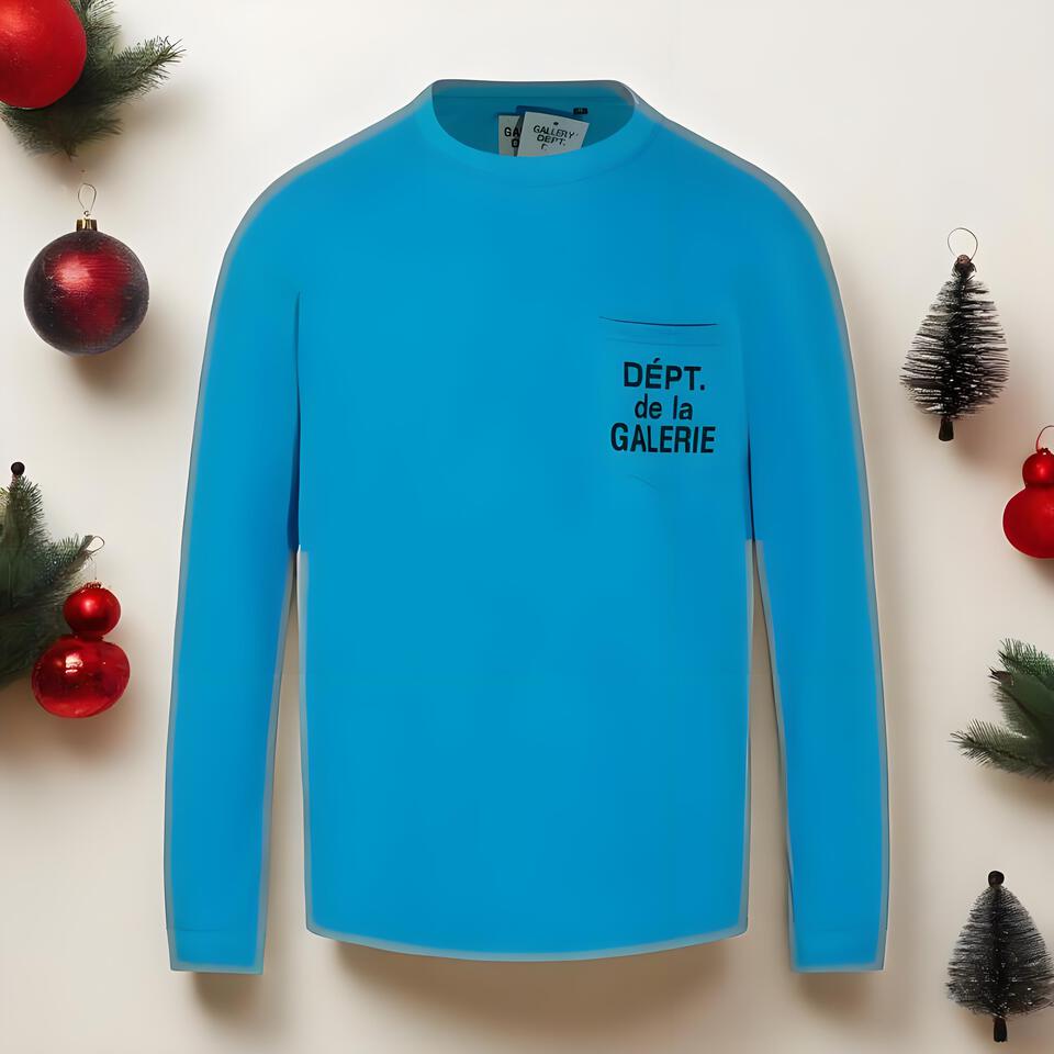 Gallery Dept Blue Cotton Long Sleeve T-Shirt Unisex Streetwear