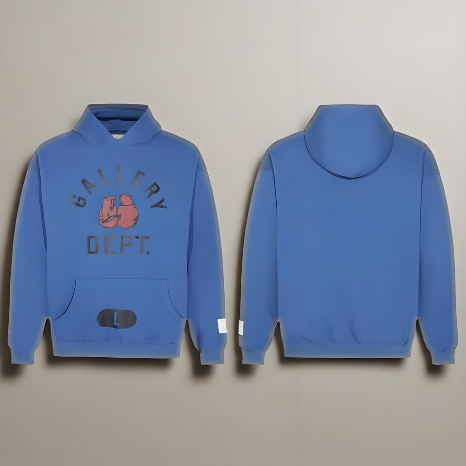 Gallery Dept Blue Hoodie Unisex Streetwear Print Sweatshirt