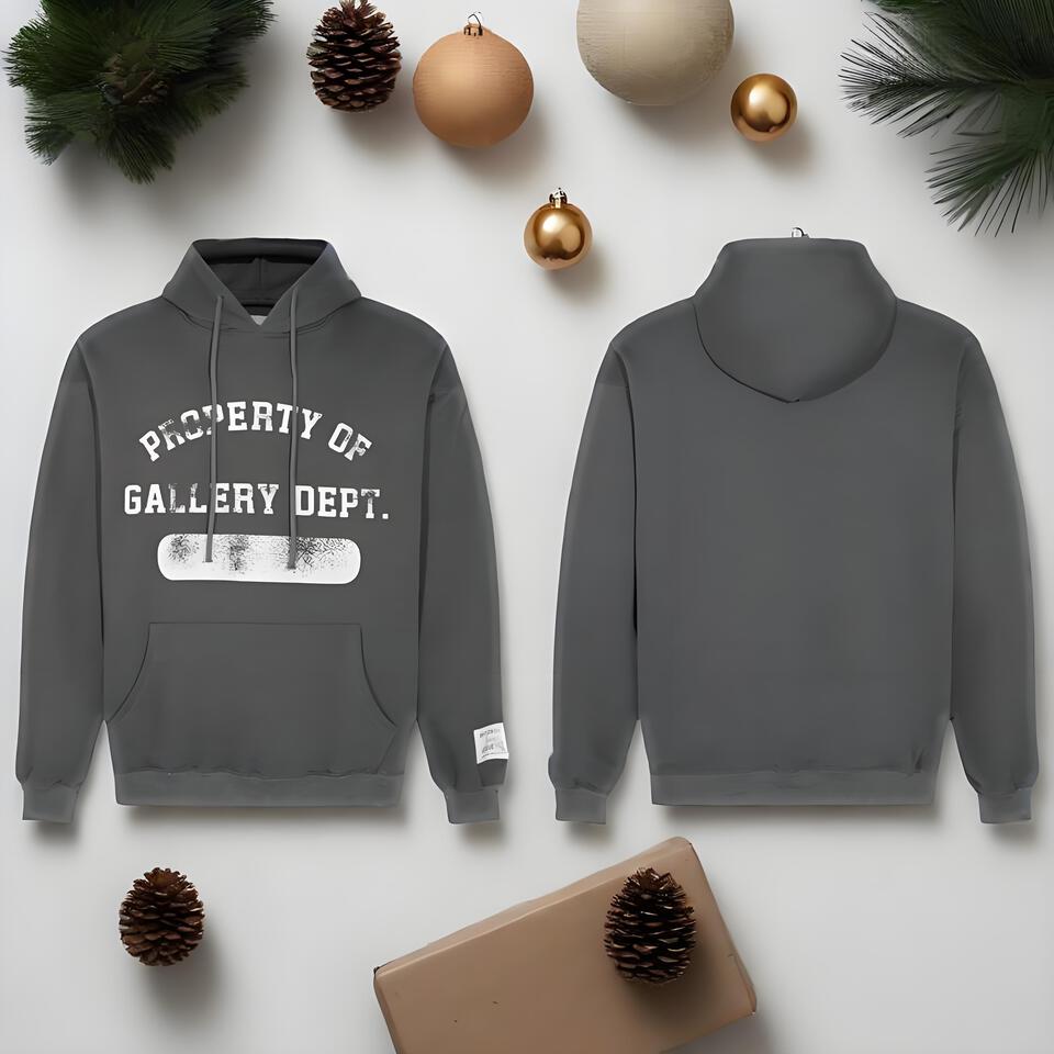 Gallery Dept Dark Grey Cotton Hoodie Unisex Streetwear