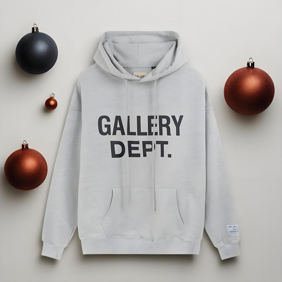 Gallery Dept Gray Cotton Hoodie Unisex Streetwear Casual