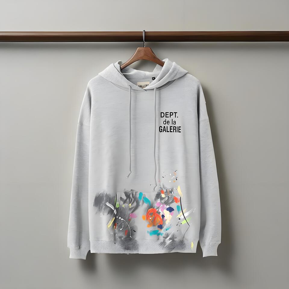 Gallery Dept Gray Hoodie Graffiti Streetwear Unisex Cotton