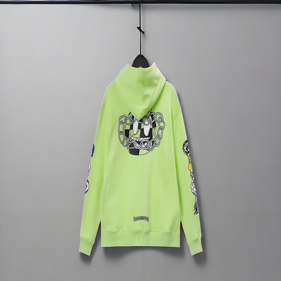 Gallery Dept Hoodie Fluorescent Green Smiley Graffiti Unisex Streetwear