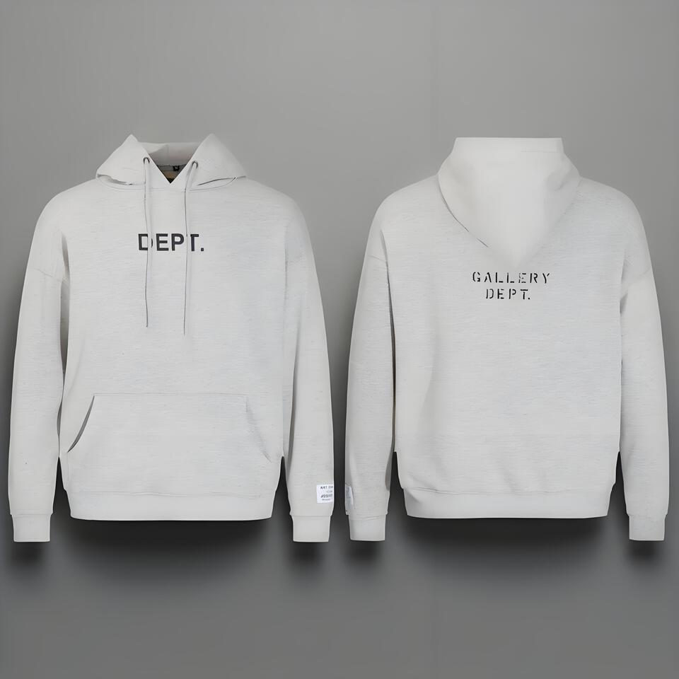 Gallery Dept Hoodie Grey Cotton Streetwear Unisex Print Sweatshirt