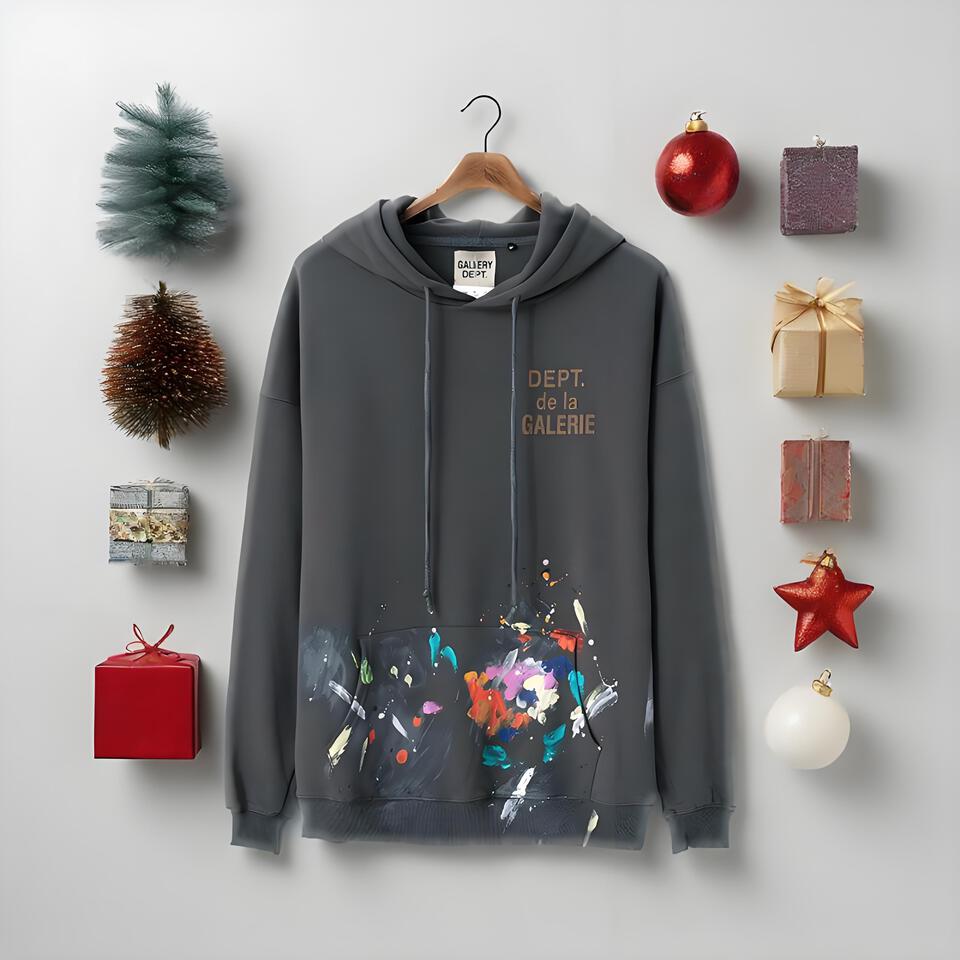 Gallery Dept Hoodie Grey Graffiti Unisex Cotton Sweatshirt