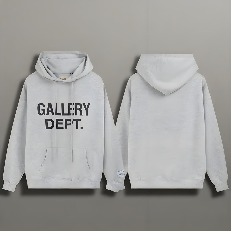 Gallery Dept Hoodie Unisex Grey Cotton Streetwear Pullover