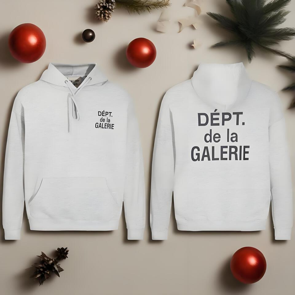 Gallery Dept Hoodie Unisex Streetwear Graphic Print Light Gray