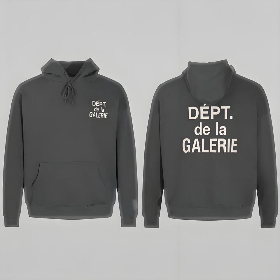 Gallery Dept Hoodie Unisex Streetwear Gray Print Sweatshirt