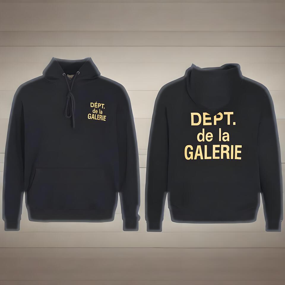 Gallery Dept Unisex Black Hoodie Streetwear Print Cotton Sweatshirt