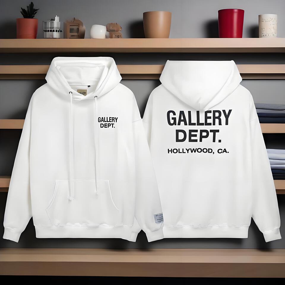 Gallery Dept White Hooded Sweatshirt Unisex Streetwear