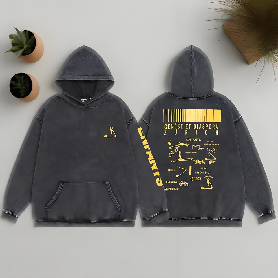 Genese & Diaspora Vintage Washed Grey Printed Hoodie