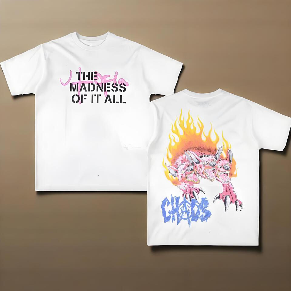 GHOODS White Cotton Loose Fit Printed Short Sleeve T-Shirt