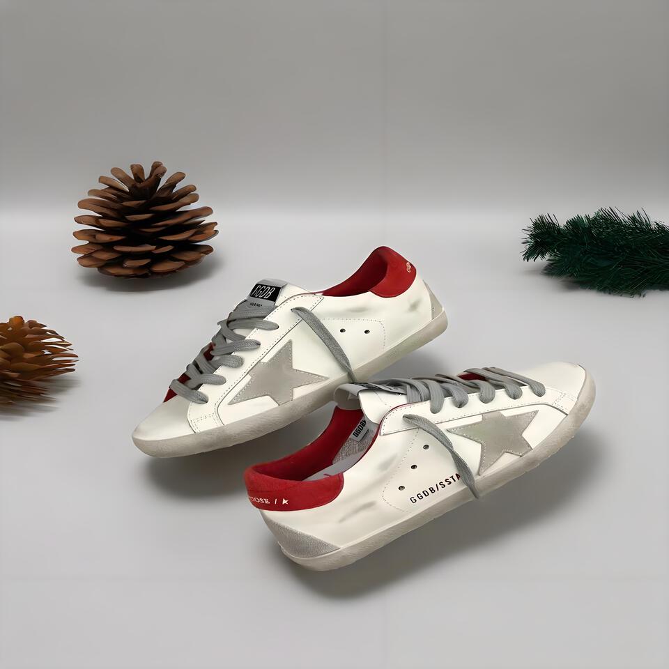 Golden Goose GGDB Superstar White Grey Red Distressed Casual Sneakers