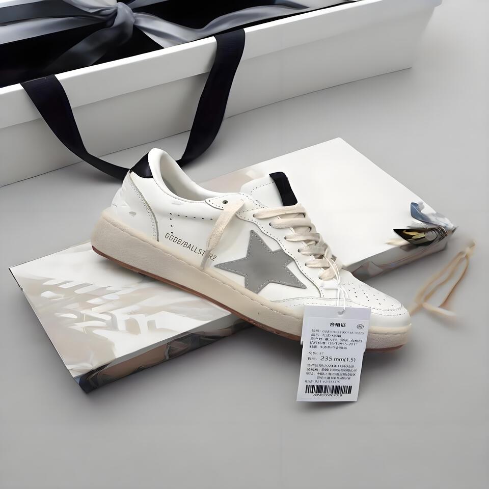 GOLDEN GOOSE GGOBIBALLSTAR2 White Leather Gray Suede Star Retro Dirty Sneakers