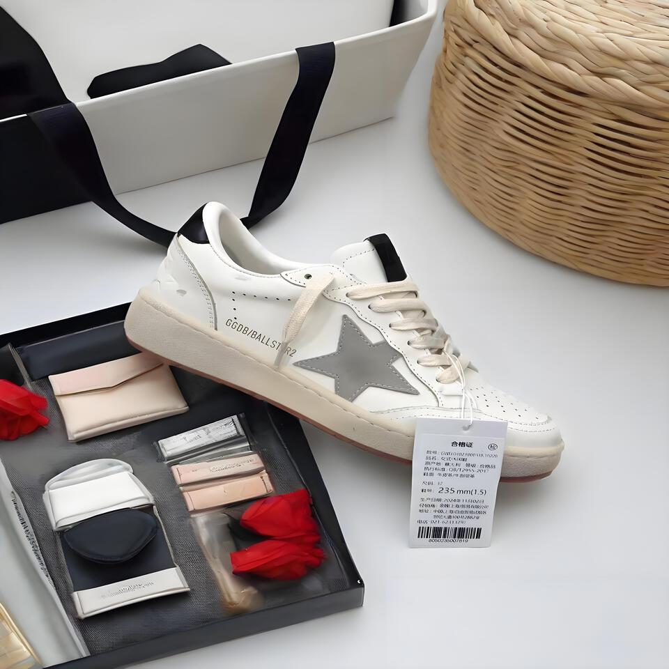 GOLDEN GOOSE GGOBIBALLSTR2 Distressed Silver Sneakers Retro Street Style Cushioned Platform Shoes