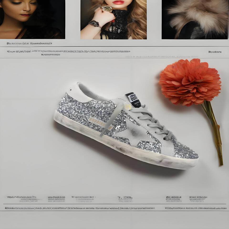 Golden Goose Superstar Silver Glitter Vintage Sneakers