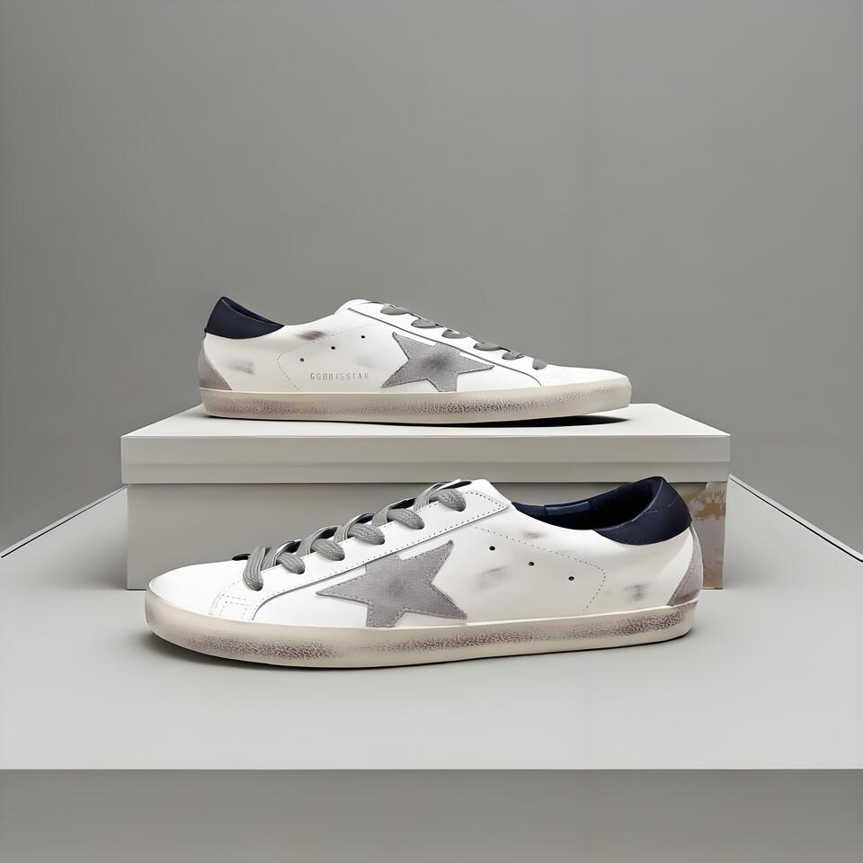 Golden Goose Superstar White Grey Distressed Leather Retro Sneakers