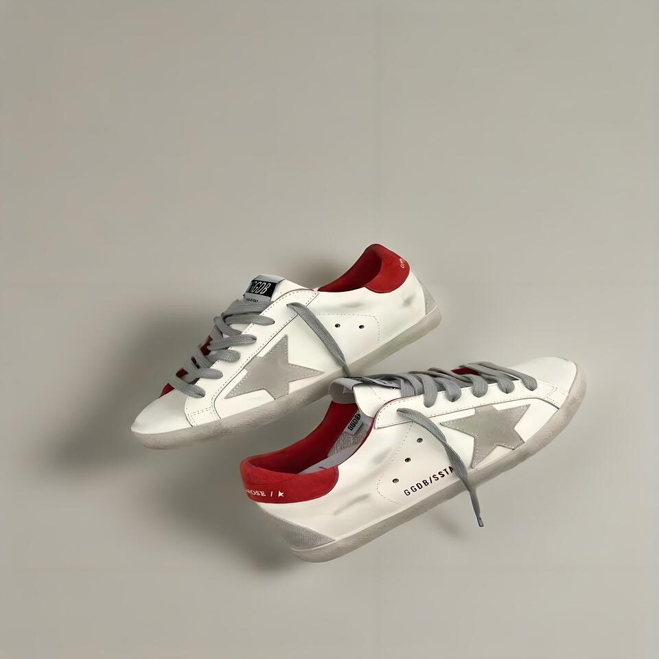 Golden Goose Superstar White Grey Red Silver Vintage Retro Sneakers