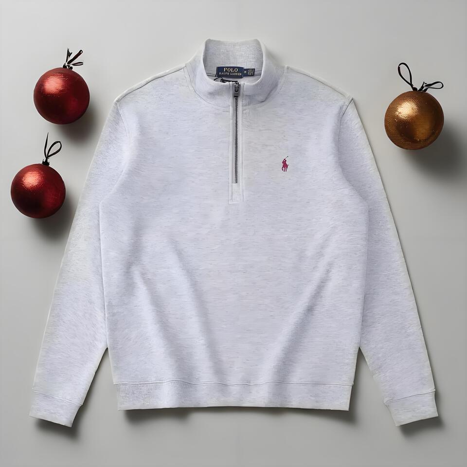 Gray Cotton Half-Zip Stand Collar Sweatshirt