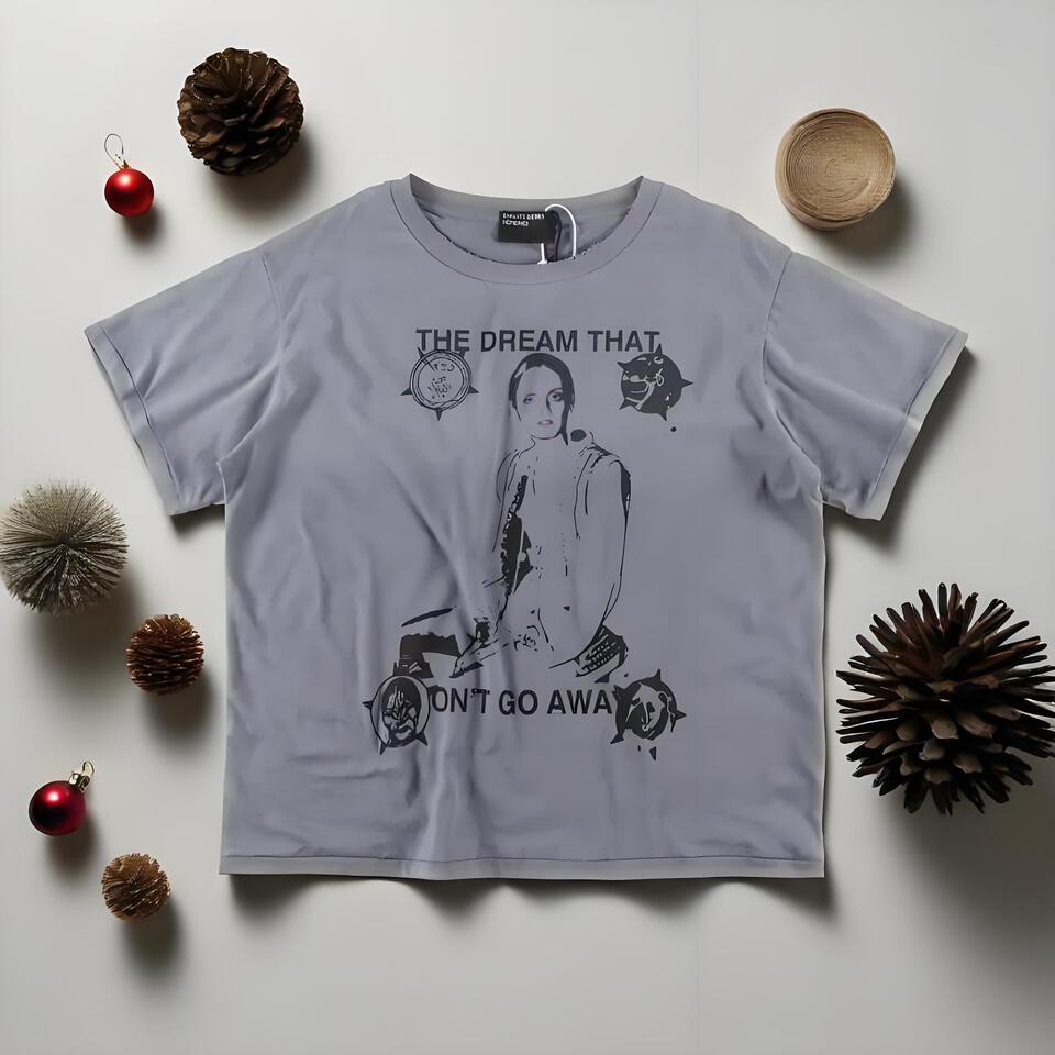 Gray Crewneck T-Shirt Cotton Loose Street Print Unisex