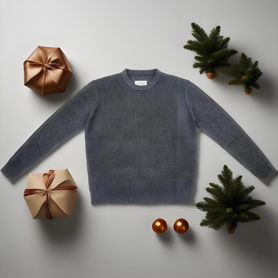 Gray Crewneck Unisex Knit Sweater