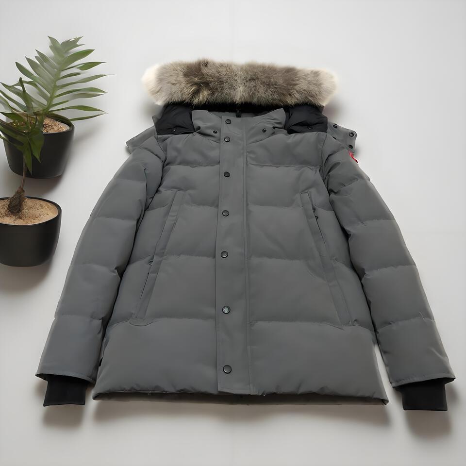 Gray Hooded Down Jacket Winter Warm Windproof Unisex Outdoor Coat