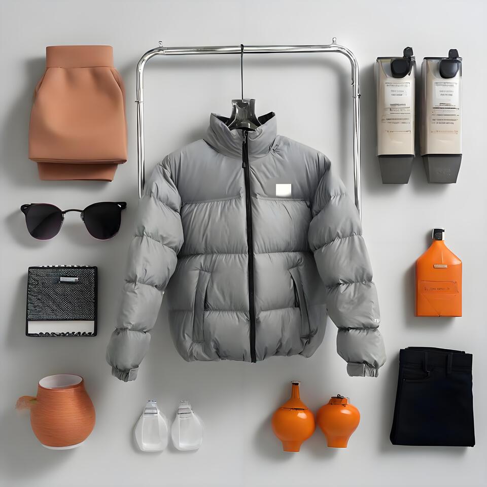 Gray Stand Collar Puffer Jacket Polyester Quilted Unisex