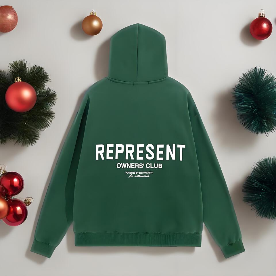Green Cotton Hooded Sweatshirt Unisex Streetwear