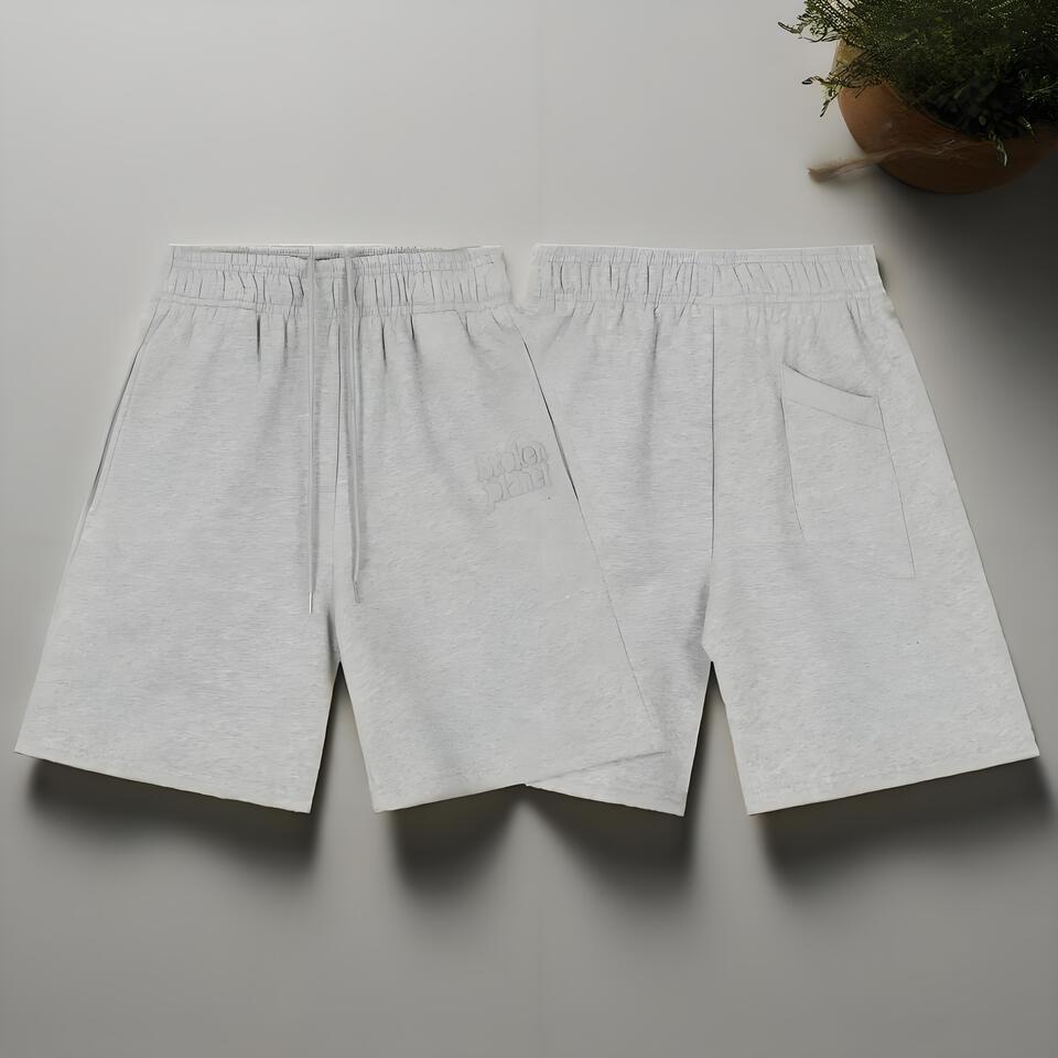 Grey Cotton Drawstring Embroidered Casual Shorts Unisex Streetwear