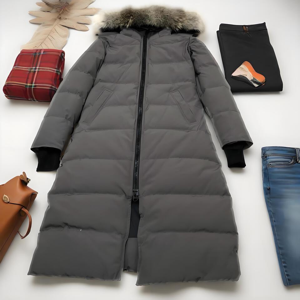 Grey Long Winter Coat Windproof Warm Down Jacket