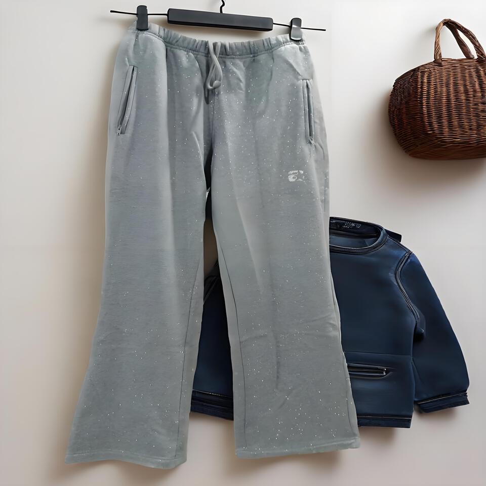 Grey Shiny Wide Leg Casual Sweatpants for Men Women - Streetwear Fashion