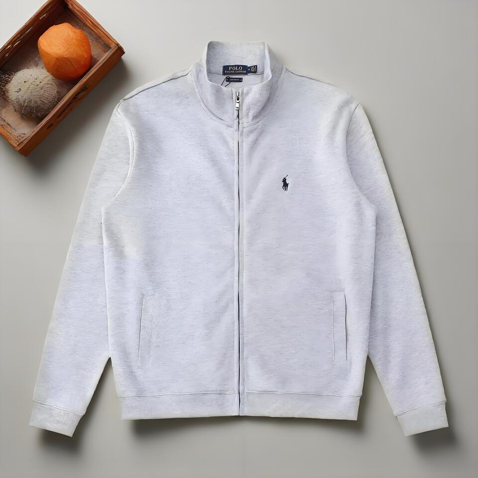 Grey Stand Collar Zip-Up Hoodie Jacket