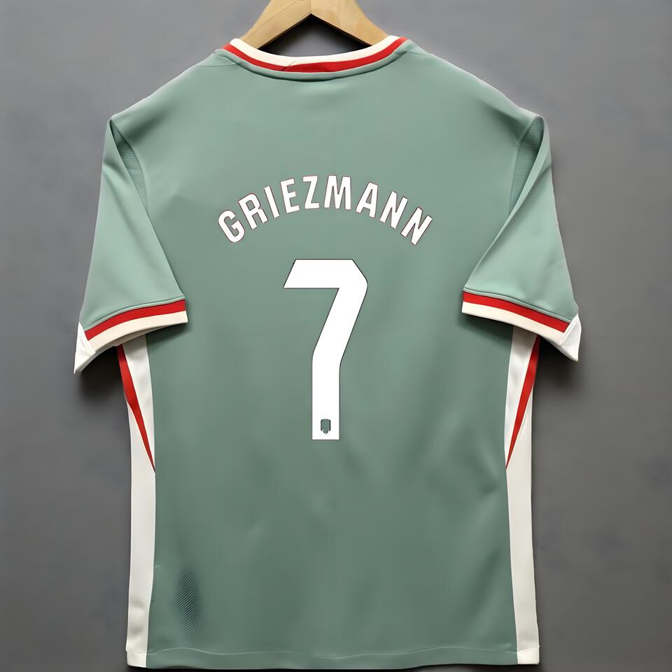 Griezmann Football Green Red White Striped Mesh Breathable Trendy Short Sleeve Tee