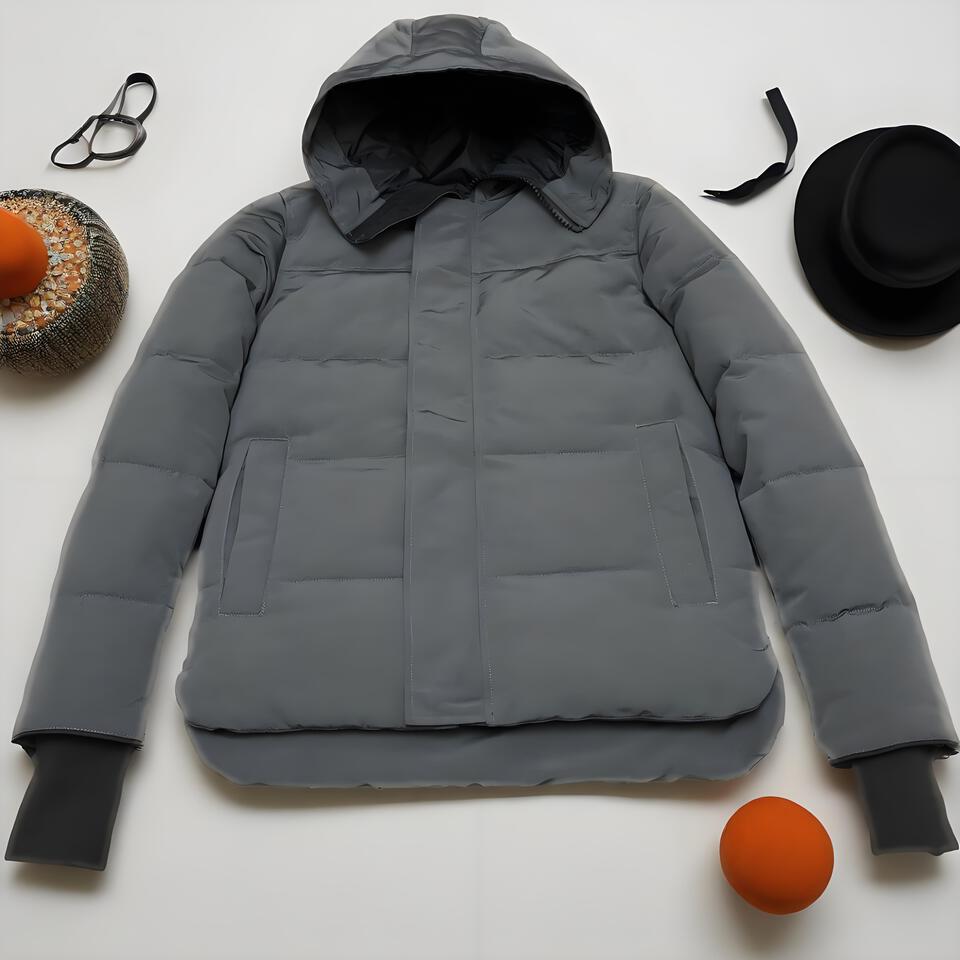 Gucci Gray Hooded Down Jacket Unisex Warm Windproof