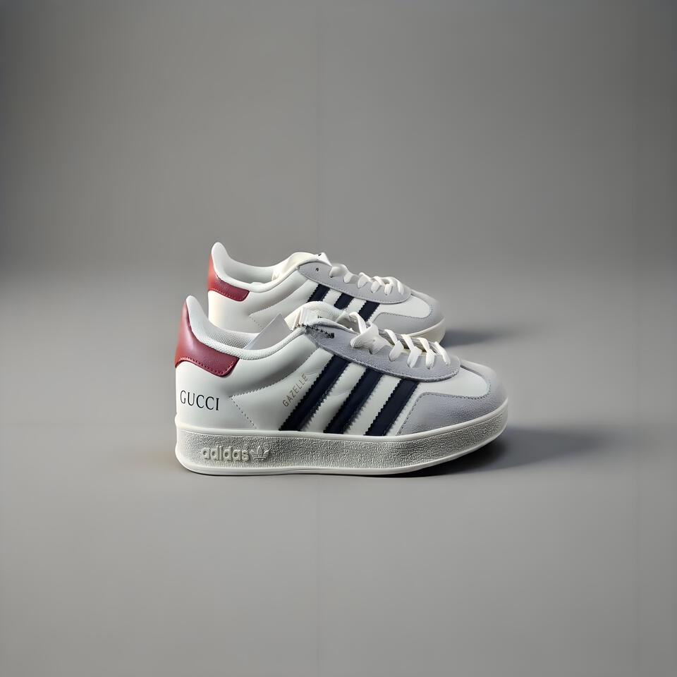 Gucci x Adidas Gazelle White Grey Red Leather Retro Sneakers