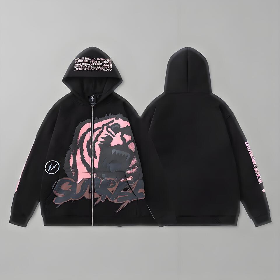 Guerra Black Cotton Hoodie Graffiti Print