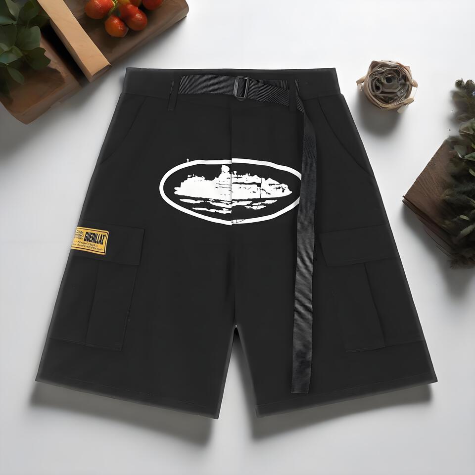 GUERRILLA Adjustable Black Cargo Shorts with Multiple Pockets