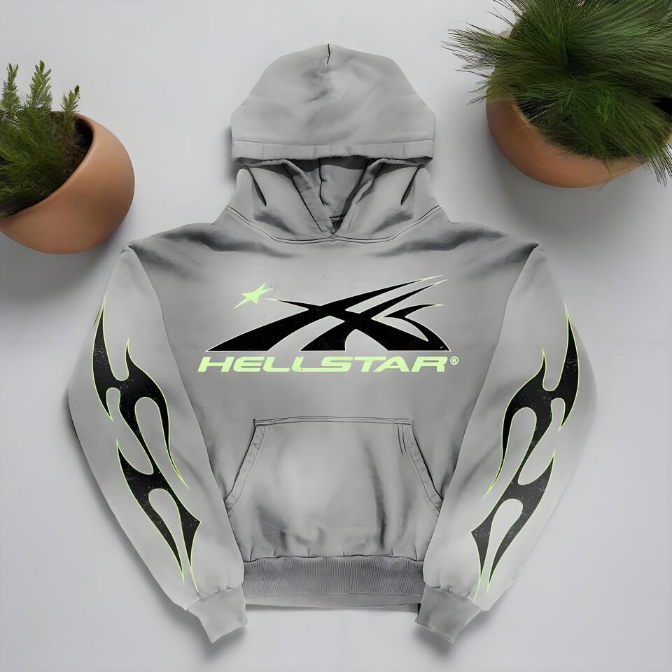Hellstar Grey Cotton Lightning Hoodie
