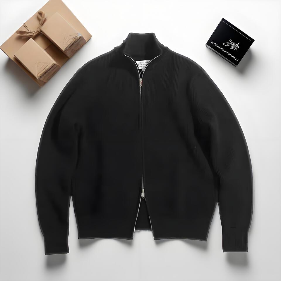 High Neck Zipper Knit Cardigan Wool Blend Unisex Warm