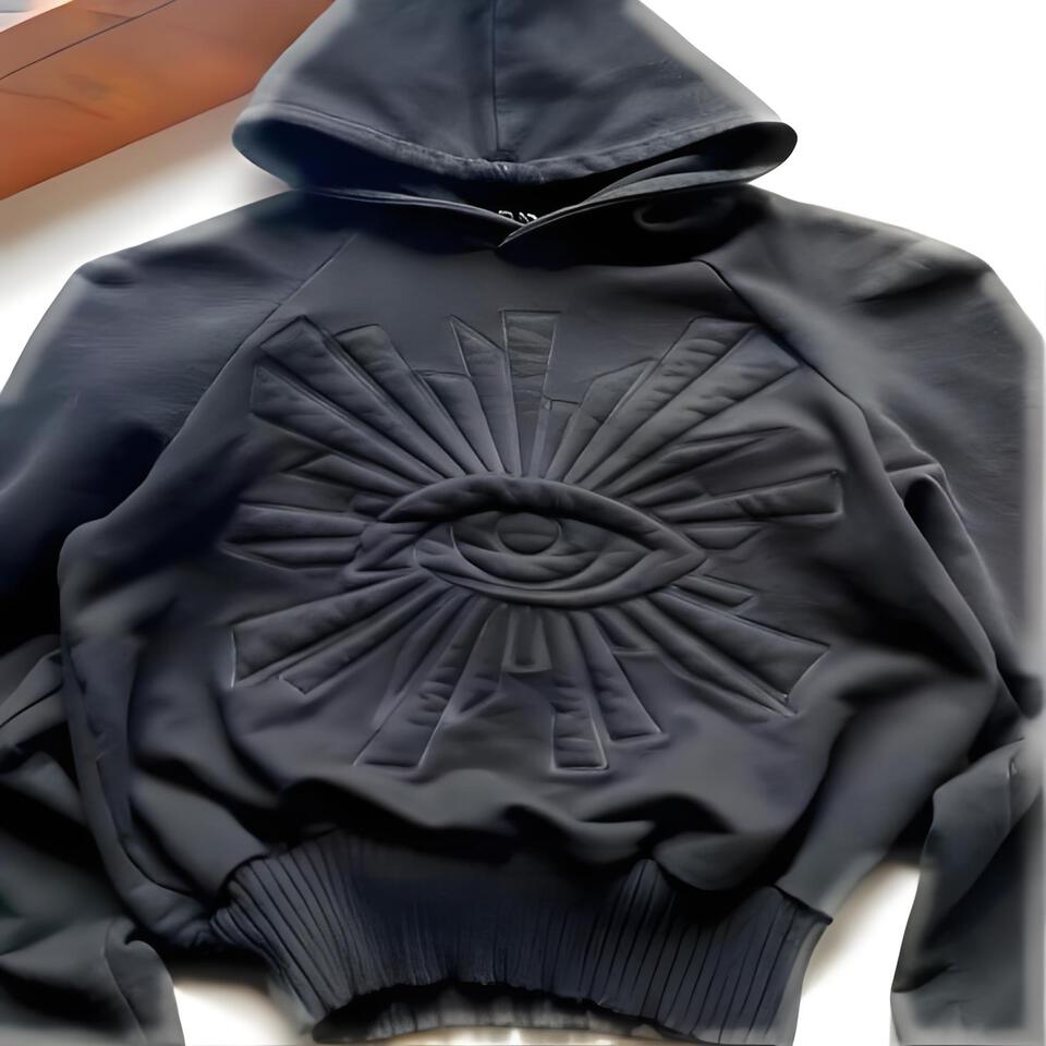 House of Errors Black Cotton Embroidered Hoodie